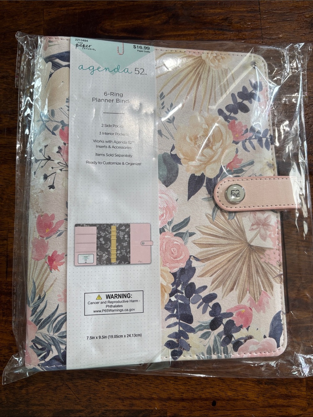 Agenda 52 Floral 6-Ring Planner Binder - Pink & Cream